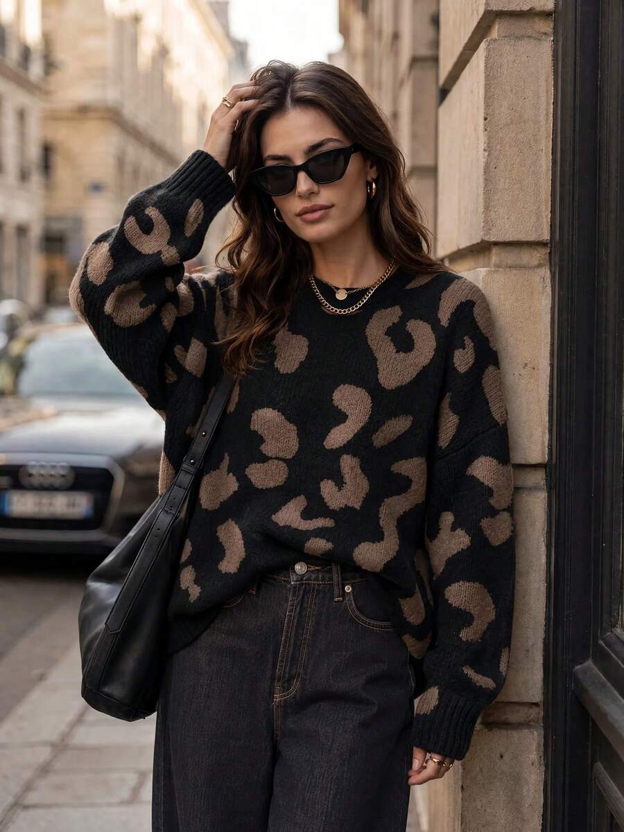 Elafinee Women Sweaters Grafis Casual - Hitam - View 1