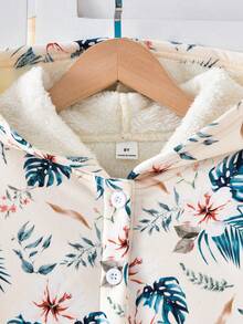 SHEIN 青少年女孩連帽加厚抓絨復古碎花中長版外套，秋冬款 - 彩色 - 查看 3
