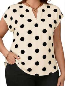 Chikora Plus Size Fashion Women's Geometric Print Short Sleeve Shirt - Apricot - View 5