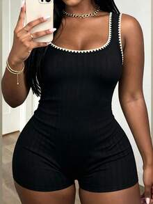 INAWLY Rompi Wanita Ukuran Plus Tanpa Lengan Tanpa Punggung Elastis Tinggi Bergaris Motif Bunga Model Ketat untuk Malam Hari, Musim Panas, Warna Hitam, Seksi - Hitam - View 1