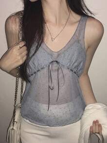 DAZY 女款波點雪紡休閒日常穿搭上衣 - 灰色 - 查看 5