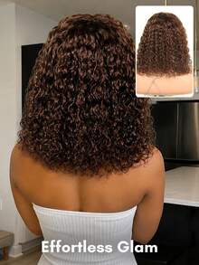 ALL READY WIG Peluca Bob sin pegamento de cabello humano con ondas de agua y flequillo, peluca de encaje de cabello humano para mujeres #4 marrón CHIC BOB, peluca lista para usar estilo SHAGGY, encaje pre-depilado y pre-cortado con cierre de encaje 4x4, peluca sin pegamento con cabello frontal 100% cabello humano - S4 - Ver 2