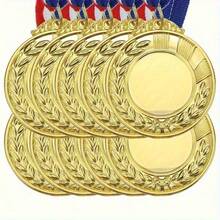 10PCS Customizable Gold Blank Medals With Blue And Red Ribbons - Personalized Winner Awards For Sports, Outdoor Activities, Sports Trophies, Elegant Design, Durable Metal, Sports Award Set, Outdoor Event Decor, Classic Medal Design, Polished Surface - gold - View 7