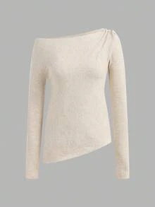 Franclia Women's Fashionable Commuter Solid Color Asymmetric Sweater Fall Winter Cloth For Women - Apricot - View 3