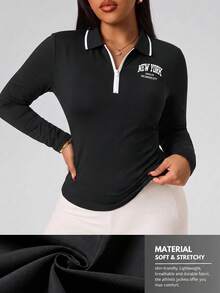 SHEIN Velisys Women's Plus Size Fitted Long Sleeve Sports T-Shirt Fall - Multicolor - View 6
