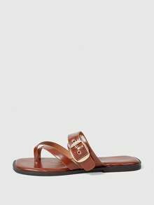Sleekvia Ladies Comfortable Flat Wear-Resistant Versatile  Metal Outdoor Flip-Flops Slippers - Brown - View 6
