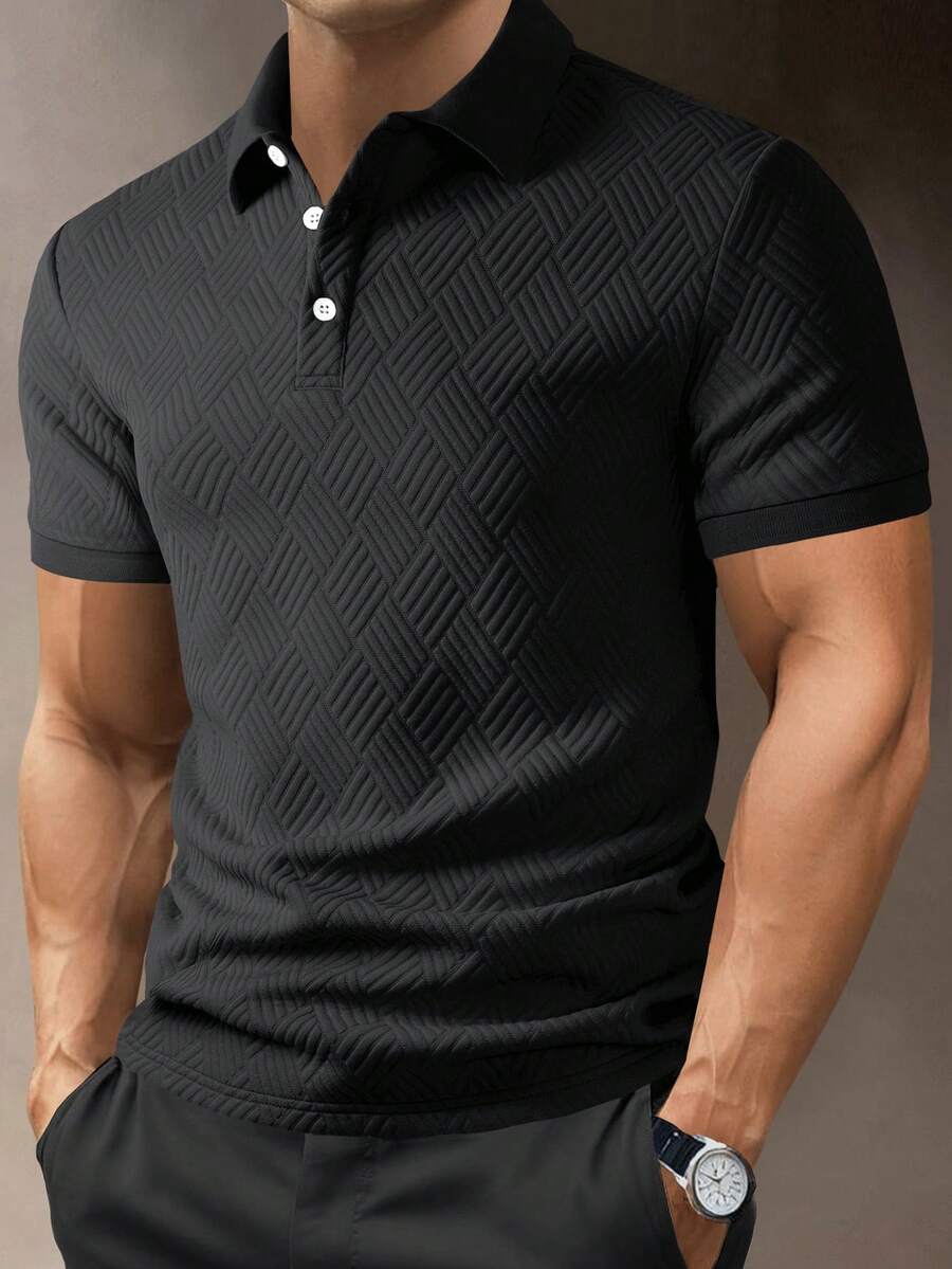 Calvornis 男士純色休閒日常穿著短袖 Polo 衫 - 深灰色 - 查看 1