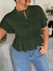Firerie Camisa de Talla Grande Casual de Verano unicolor con Volantes - Verde - Ver 2