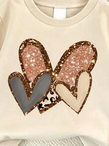 SHEIN 1 SET RANDOM Girls' Crew Neck Sweatshirt Set, Available In All-Over Leopard Print Rabbit, Leopard Print Bow, And Sequin Heart Styles, Paired With Matching Slim-Fit Long Pants, Sweet And Cool Fashionable Design, Suitable For Outings, Shopping, Daily Wear, Spring, Autumn, And Winter - Black - View 8