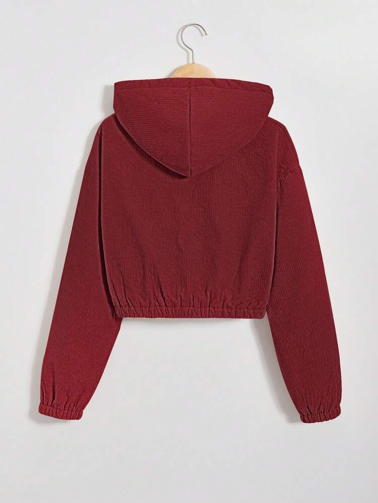GlowEve Jaket Lengan Panjang Berkerudung dengan Lapisan Termal Bahan Korduroi - Burgundy - View 2