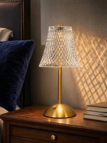 Table Lamp With Diamond Cut Crystal Glass Shade, Dimmable Warm LED Bedside Lamp, Minimalist Gold Metal Decorative Desk Lamp For Bedroom Living Room Home Decor - one-size - View 3
