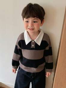 DAZY Baby Boys Turn Collar Striped Long Sleeve Autumn/Winter Korean Style Sweater Toddler - Multicolor - View 4
