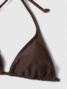 Swim Vcay Women's Solid Color Halter Tie Sexy Bikini Two-Piece Swimsuit Set For Vacation - Coffee Brown - View 4