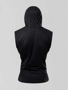 Coreblaze Camiseta sin mangas deportiva con capucha y cordón para hombre para fitness diario - Negro - Ver 2