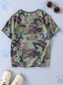 SHEIN | PAW Patrol 小男孩卡通圖案迷彩印花圓領短袖T恤 - 彩色 - 查看 2