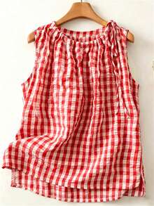 Linhara Spring/Summer New Vacation Casual Style Pattern Plus Size Women's Sleeveless Tank Top - Red - View 1