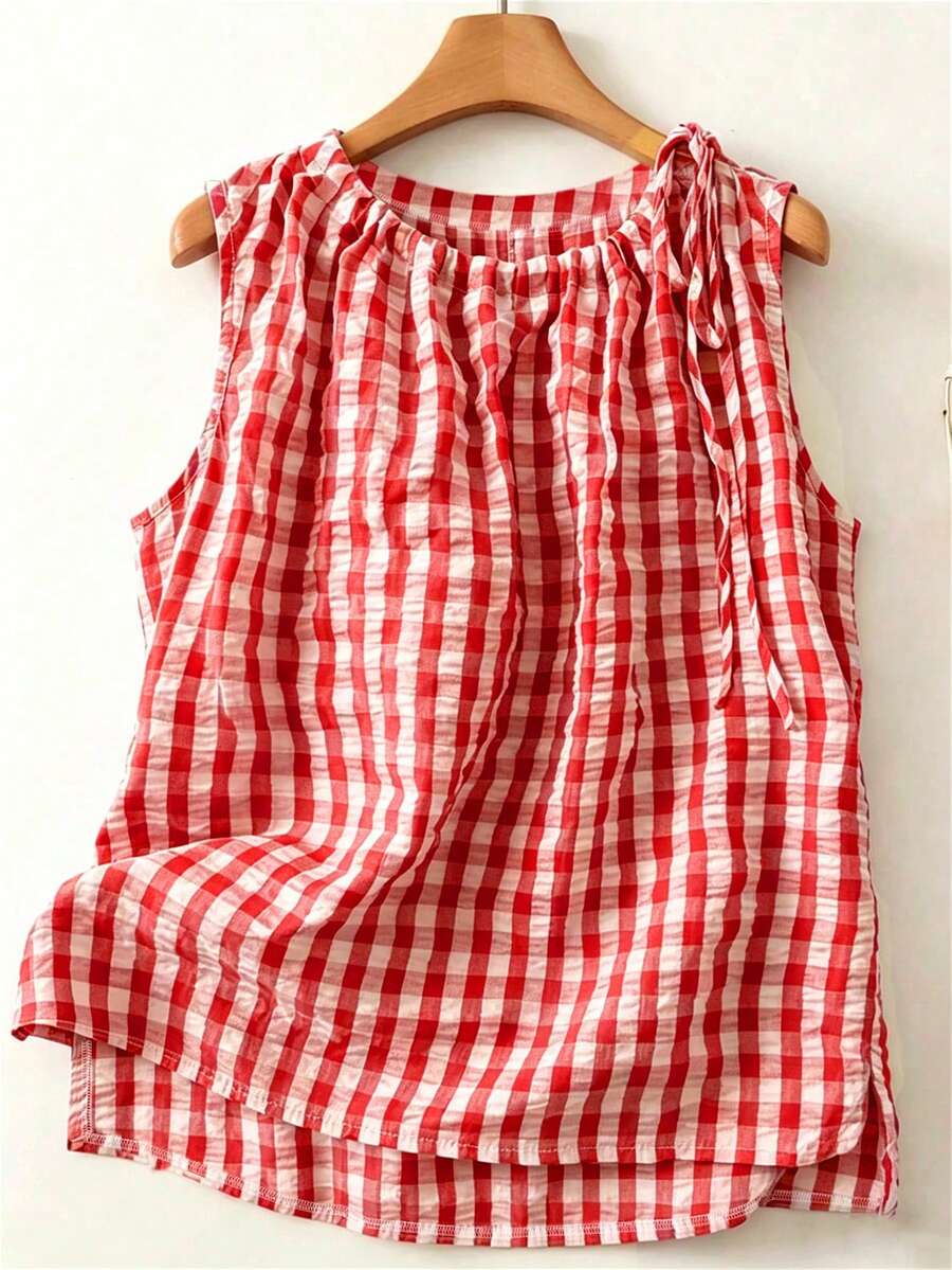 Linhara Spring/Summer New Vacation Casual Style Pattern Plus Size Women's Sleeveless Tank Top - Red - View 1