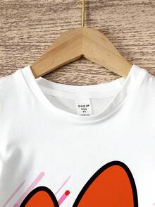 THE POWERPUFF GIRLS X SHEIN 女童字母卡通印花圓領短袖休閒洋裝 - 白色 - 查看 3