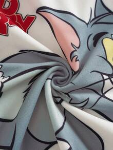 TOM & JERRY X SHEIN 小男孩字母卡通印花T恤短褲休閒日常穿搭套裝 - 紅色 - 查看 5