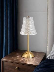 Table Lamp With Diamond Cut Crystal Glass Shade, Dimmable Warm LED Bedside Lamp, Minimalist Gold Metal Decorative Desk Lamp For Bedroom Living Room Home Decor - one-size - View 5