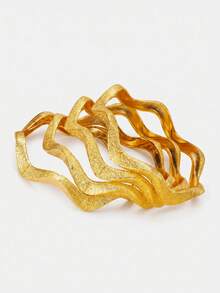 Lumivelle 4pcs Luxury Arabic Hollow Asymmetric Gold Plated 21K Bracelet, Saudi Women Charm Bracelet, Dubai Bride Wedding Party Jewelry, Gift For Her - Gold 05 - View 6