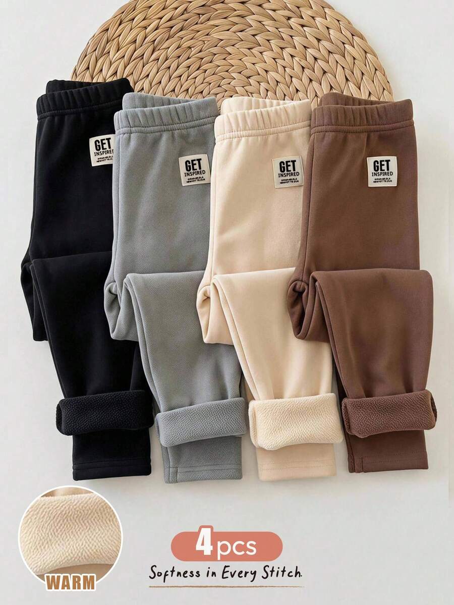 Cozy Pixies Babygirl Cute Casual Knitted Autumn/Winter Versatile Solid Color Long Pants 4pcs -Piece Set - Multicolor - View 1