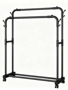 Freestanding Double-Rod Multi-Functional Bedroom Garment Rack, Metal Clothes Organizer & Black Rolling Clothing Rack With Casters For Bedroom Storage, Clothing Display & Minimalist Decor - Multicolor - View 5