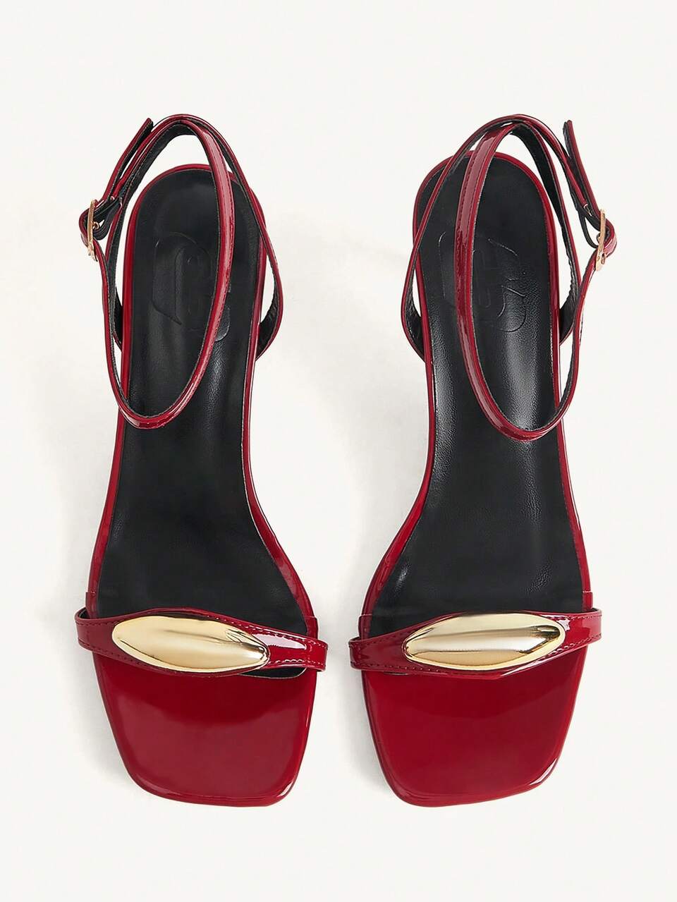CUCCOO CHICEST Rear Cross Strap Metal Accessories Open-Toed Square Toe Stiletto Fashion Commuter Burgundy PU Leather Ladies High Heel Sandals Dating Vacation