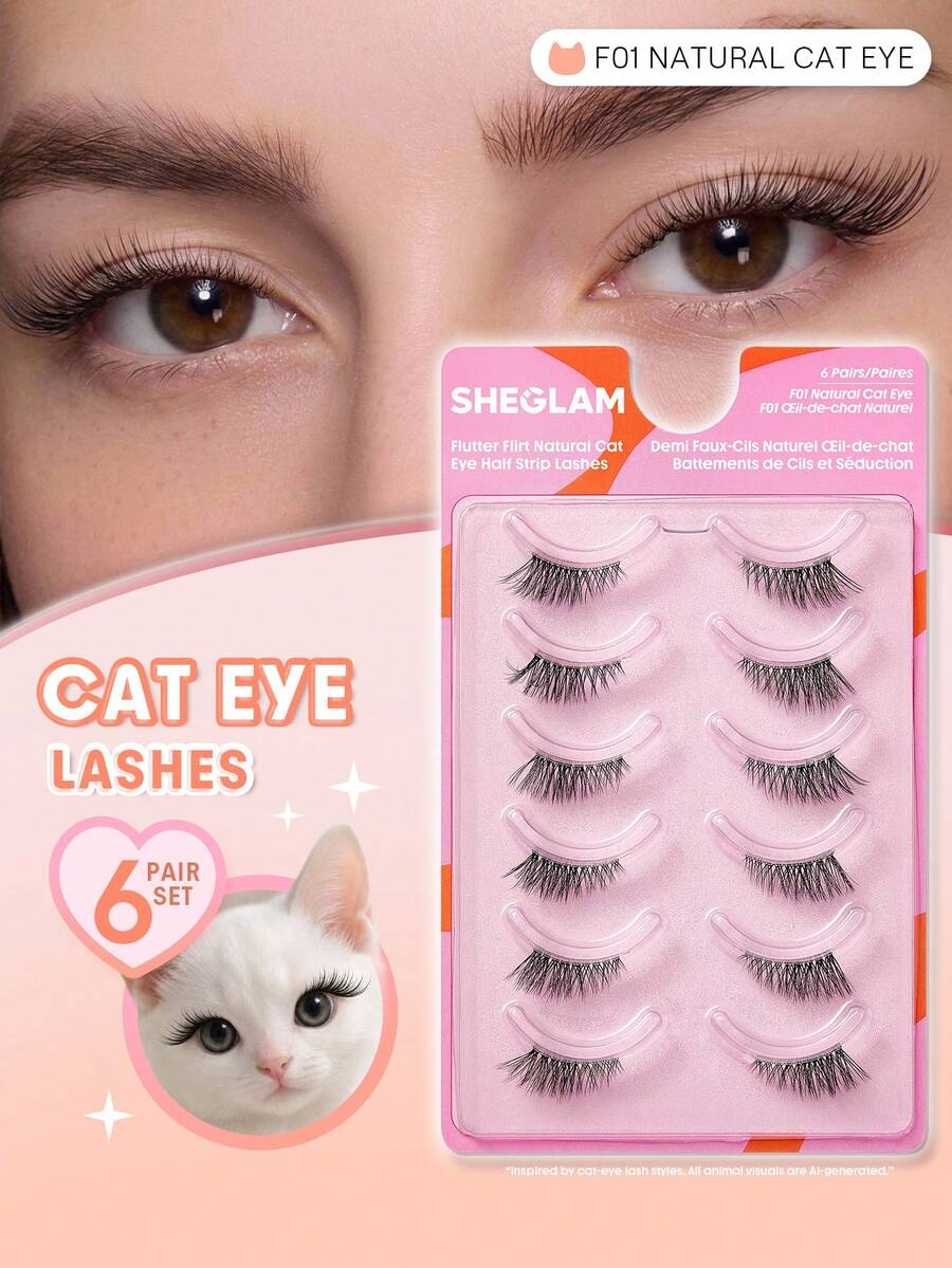 SHEGLAM Flutter Flirt 自然貓眼半排假睫毛 品牌美妝化妝品 適合女士與女孩 - 黑色 - 查看 1