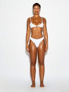 SUMWON WOMEN Plunge Bralette Top With Silver Stud Embellishment Spaghetti Straps Deep V Neckline Summer Festival Style - White - View 3