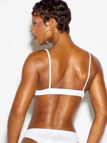 SUMWON WOMEN Plunge Bralette Top With Silver Stud Embellishment Spaghetti Straps Deep V Neckline Summer Festival Style - White - View 5
