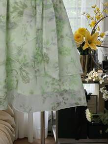 Celisse Semi-Transparent Ruffle Trim Collar Short Dress Digital Print - Aqua Green - View 4