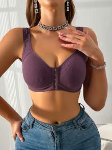 LustreForm 前扣式女款內衣背心，附胸墊，易於搭配 - 中紫紅色 - 查看 3