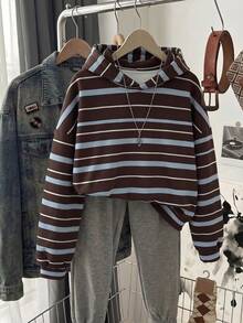 Muvela Women's Striped Print Hooded Sweatshirt, Suitable For Autumn/Winter - Multicolor - View 4