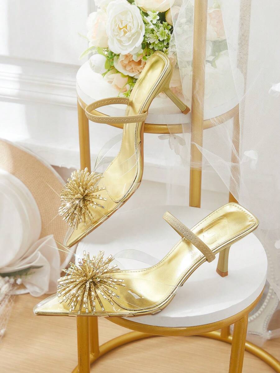 CUCCOO HITCHD Fireworks Rhinestones With Pointed Toes, Thin Heels, High Heels, Elegant, Wind Sandals, Traveling And Commuting Fall Shoes - Gold - View 1