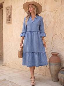 Brillora Women's Casual Boho Denim Vacation Dress Autumn Outfits Country Modest Brunch Light Blue - Medium Wash - View 2