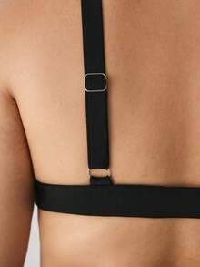 YARNWELL Plus Size Women's Solid Color Bikini Swimwear Top, Suitable For Summer Vacation And Beach - Black - View 8