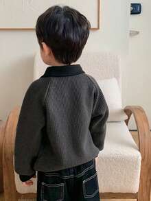 DAZY Baby Boys Contrast Color Lapel Long Sleeve Sweatshirt Toddler Fall - Grey - View 2