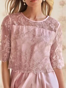 Amorya 优雅蕾丝拼接派对礼服 - 粉色 - 查看 4