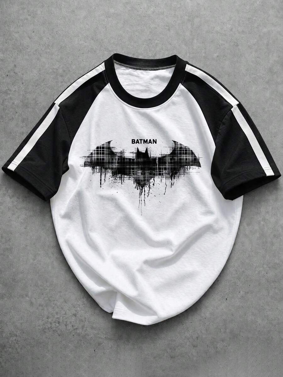 BATMAN X SHEIN Manfinity EMRG Men's Crew Neck Letter & Bat Graphic Short Sleeve T-Shirt For Casual Wear - Multicolor - View 1