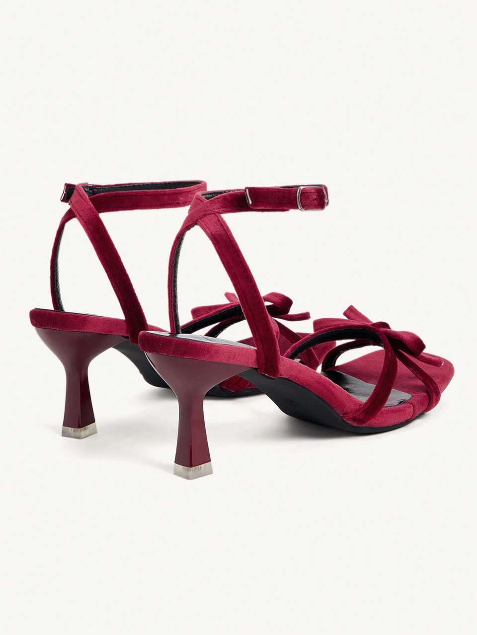 CUCCOO CHICEST Women's Shoes Summer New Bow Open Toe Cross Strap Square Toe Stiletto Fashion Commuter Red Suede High Heels Sandals Dating Afternoon Tea