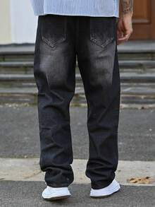 Devon Thys Men's Casual Fashion Street Ripped Raw Edge Loose Straight Leg Jeans - Black - View 2