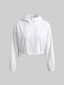 Sweetra Women's Minimalist Versatile Zipper Long Sleeve Hooded Outdoor Jacket - White - View 1