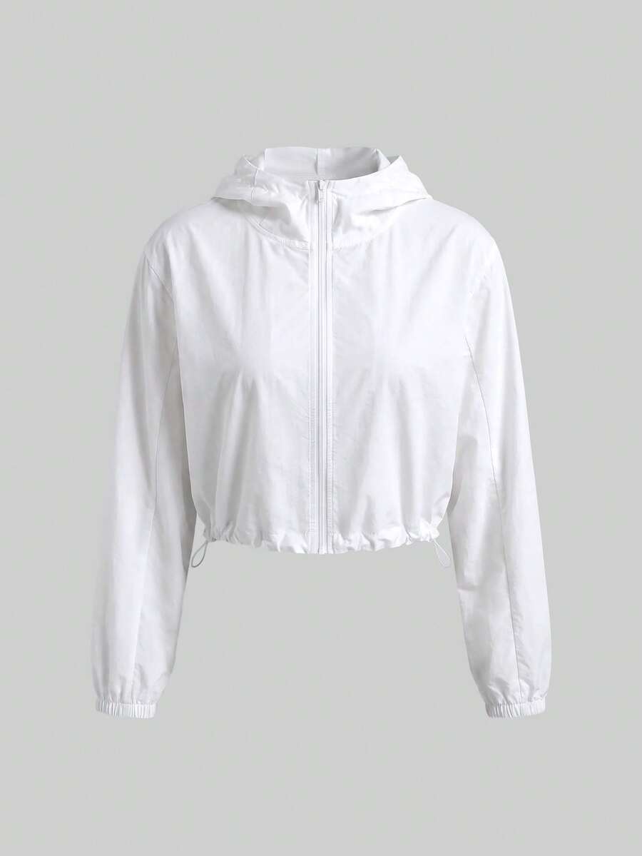 Sweetra Women's Minimalist Versatile Zipper Long Sleeve Hooded Outdoor Jacket - White - View 1