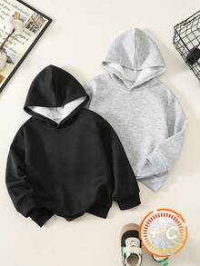 SHEIN 兒童小男孩休閒百搭連帽長袖秋季衛衣帽衫，生日、假期、親子裝、開學首日、兒童婚禮款 - 彩色 - 查看 4