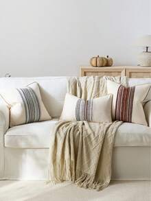 Cirelle 1pc/2pcs All-Season Middle Vertical Striped Patchwork Throw Pillow Covers, Square Cushion Cases With Piped Edge Design, Neutral Rustic Farmhouse Boho Home Decor For Sofas,Bedrooms,Bay Windows,Homestays&Influencer Apartments,Pillow Insert Not Included - Blue - View 9