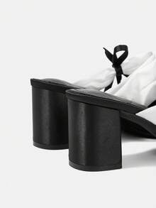 CUCCOO HITCHD French Elegant Pointed Toe Thick Heel Closed Toe Women's Bow Design Sense High Heel Mules Shoes Commuting Versatile Sandals - Black - View 5