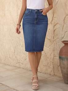 EMERY ROSE Women's Casual Slim Fit Denim Mini Skirt, Summer - Medium Wash - View 1
