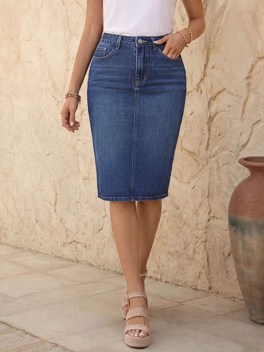 EMERY ROSE Women's Casual Slim Fit Denim Mini Skirt, Summer - Medium Wash - View 1