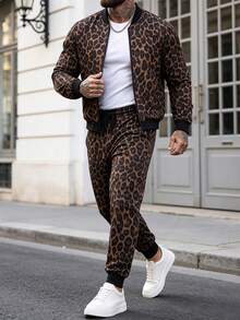 Manfinity Homme Men's Leopard Print Jacket And Pants Set - Multicolor - View 3